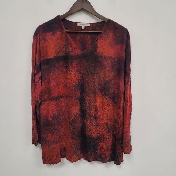Jess & Jane Womens Artsy Tie Dye Top Size 1X Red Hippie Grunge 100% Spun Poly - Picture 1 of 9